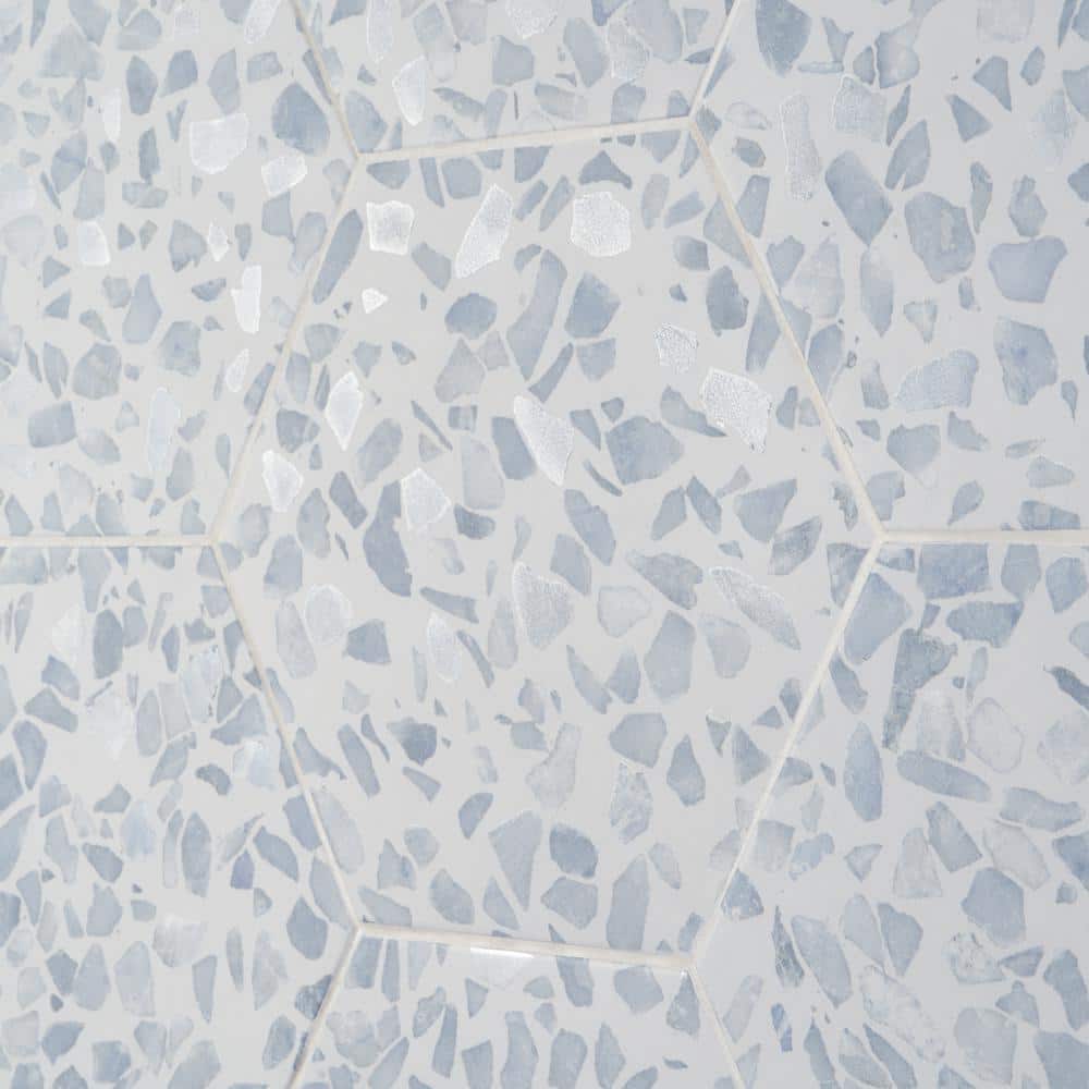 Fusion Hex Blue Terrazzo Matte Porcelain Floor and Wall Tile