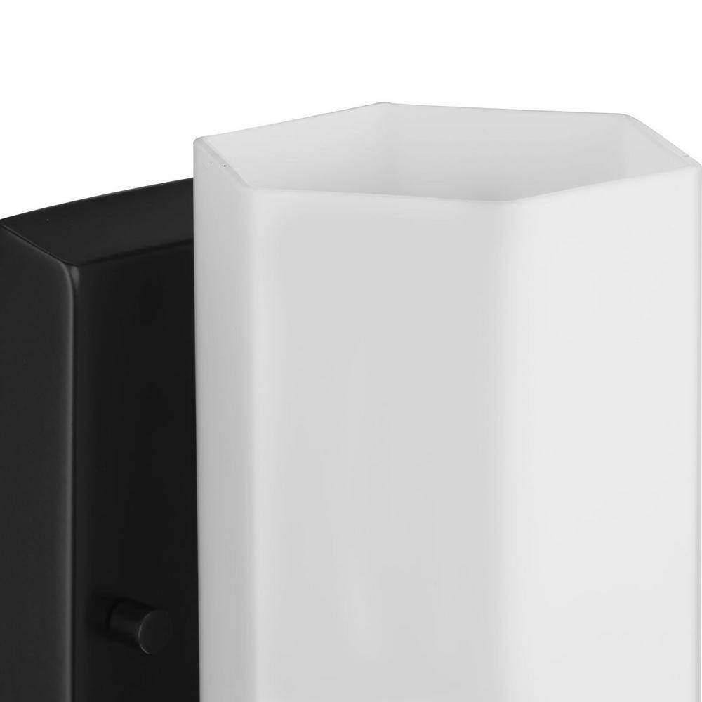 Estrada Matte Black Steel Vanity Light with Opal Glass Shade