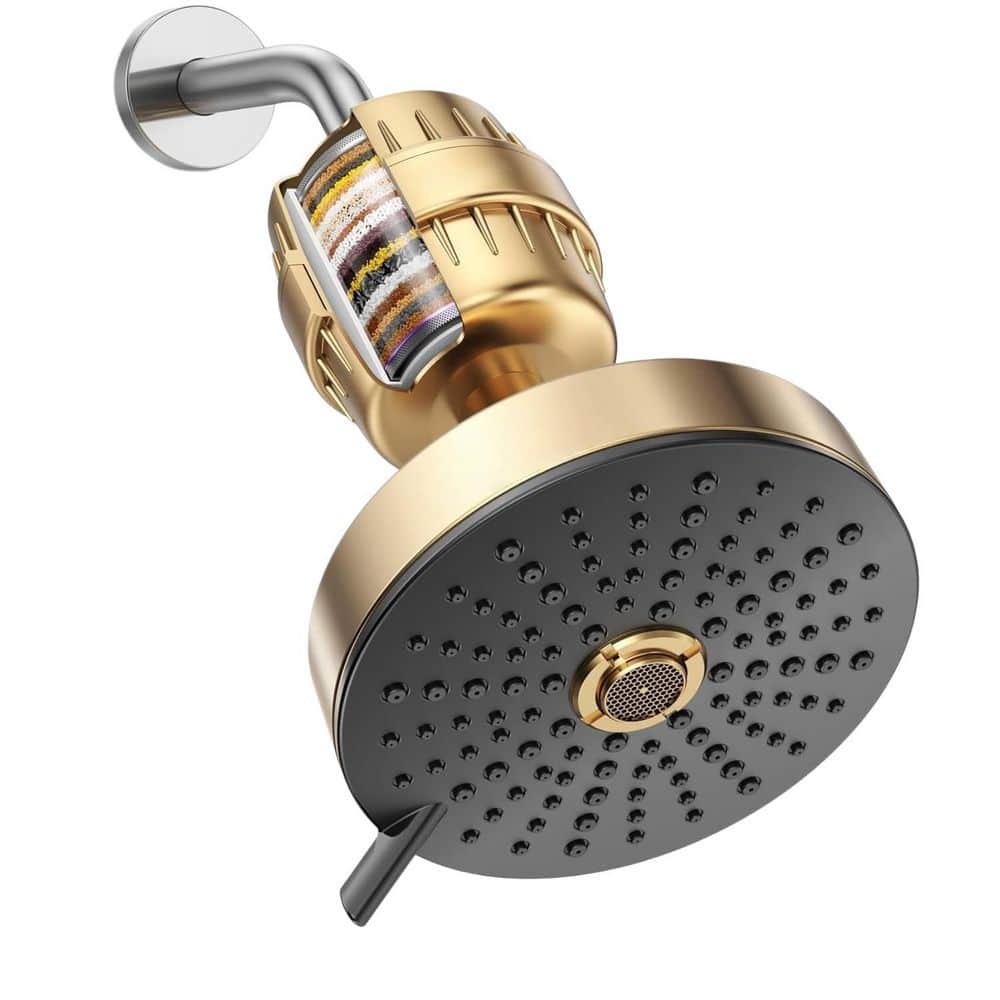 1-Piece Filtered High Pressure Fixed Shower Head with 3 Modes, 25-Stage Filtration, Mounting Hardware in Gold price history on PriceWatchPro