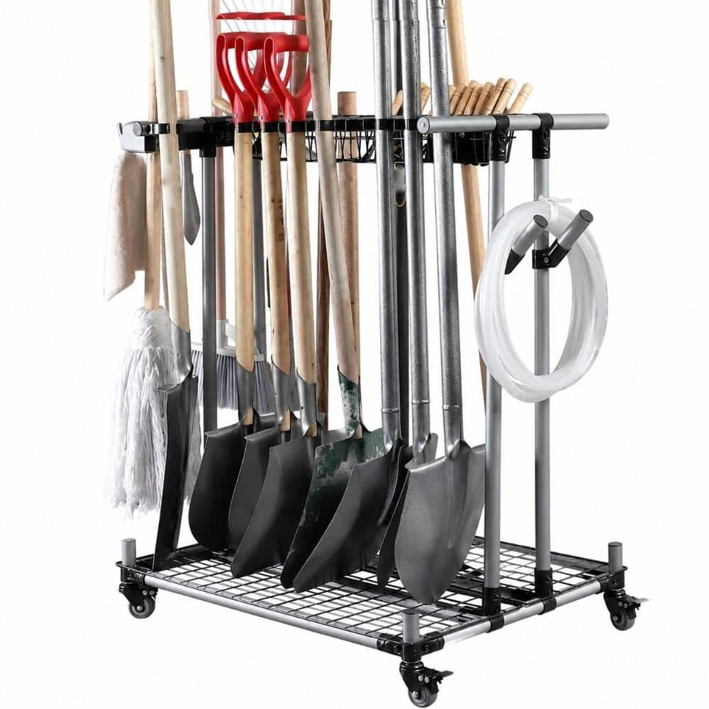 Heavy Duty Metal Garden Tool Organizer Cart with Rolling Rack for 22 Long-Handled Lawn Tools, Cleaning Tools price history on PriceWatchPro