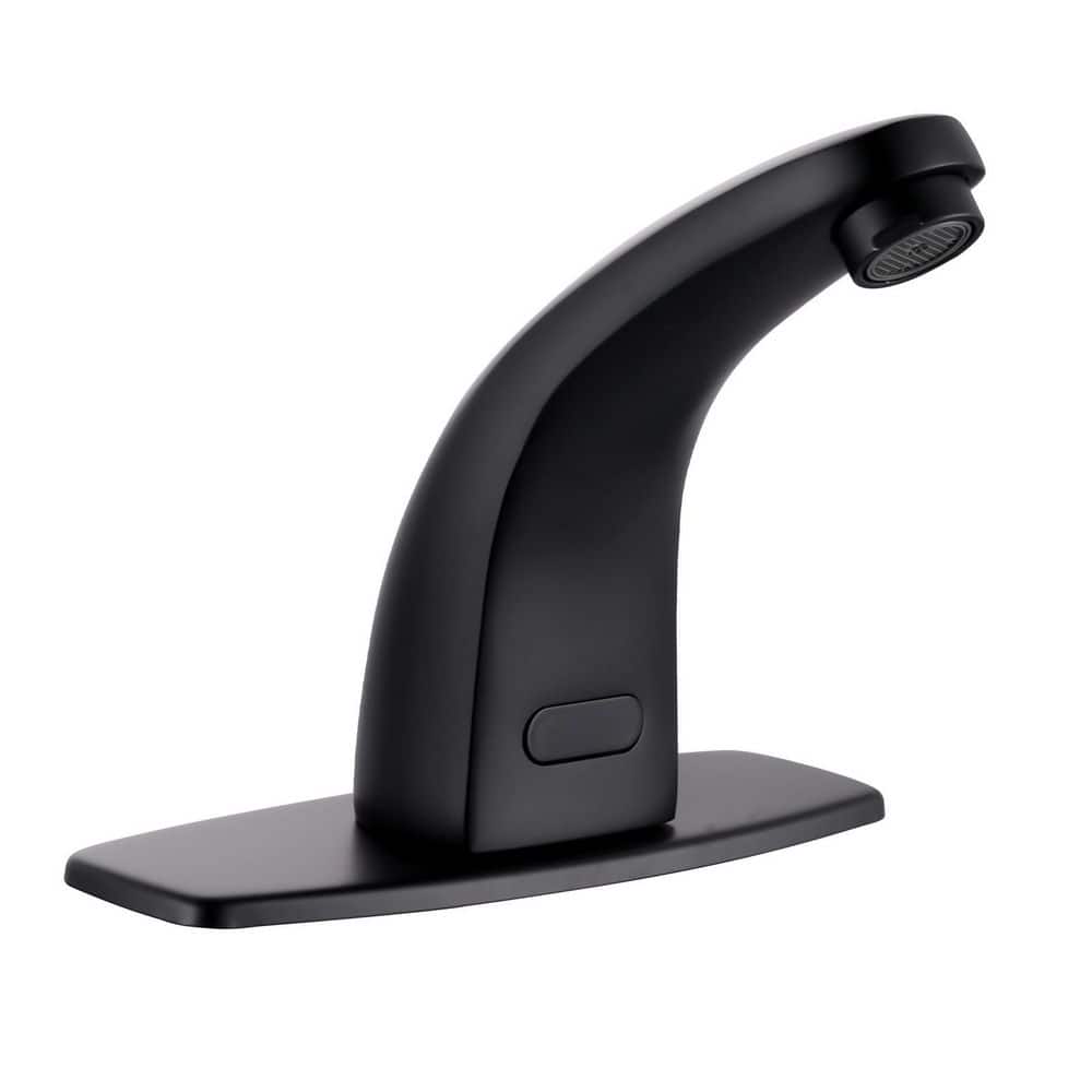 Battery-Powered Commercial Touchless Single Hole Bathroom Faucet with Deck Plate in Matte Black