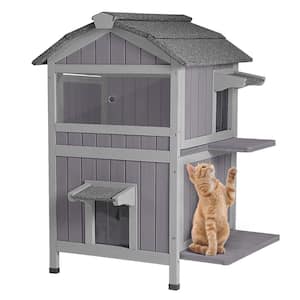 2-Tier Wooden Cat House for Feral Cats