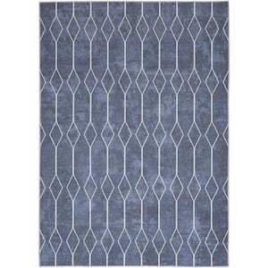 57 Grand Machine Washable Navy 4 ft. x 6 ft. Geometric Contemporary Area Rug