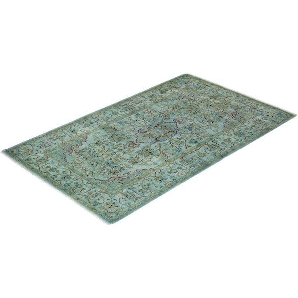Overdyed Blue 3 ft. x 5 ft. Solid Wool Indoor Area Rug