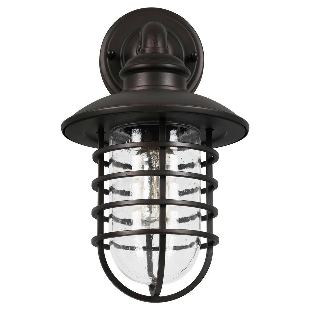 Stevenson 8.75'' Bronze Industrial Dimmable Seedy Glass Wall Light