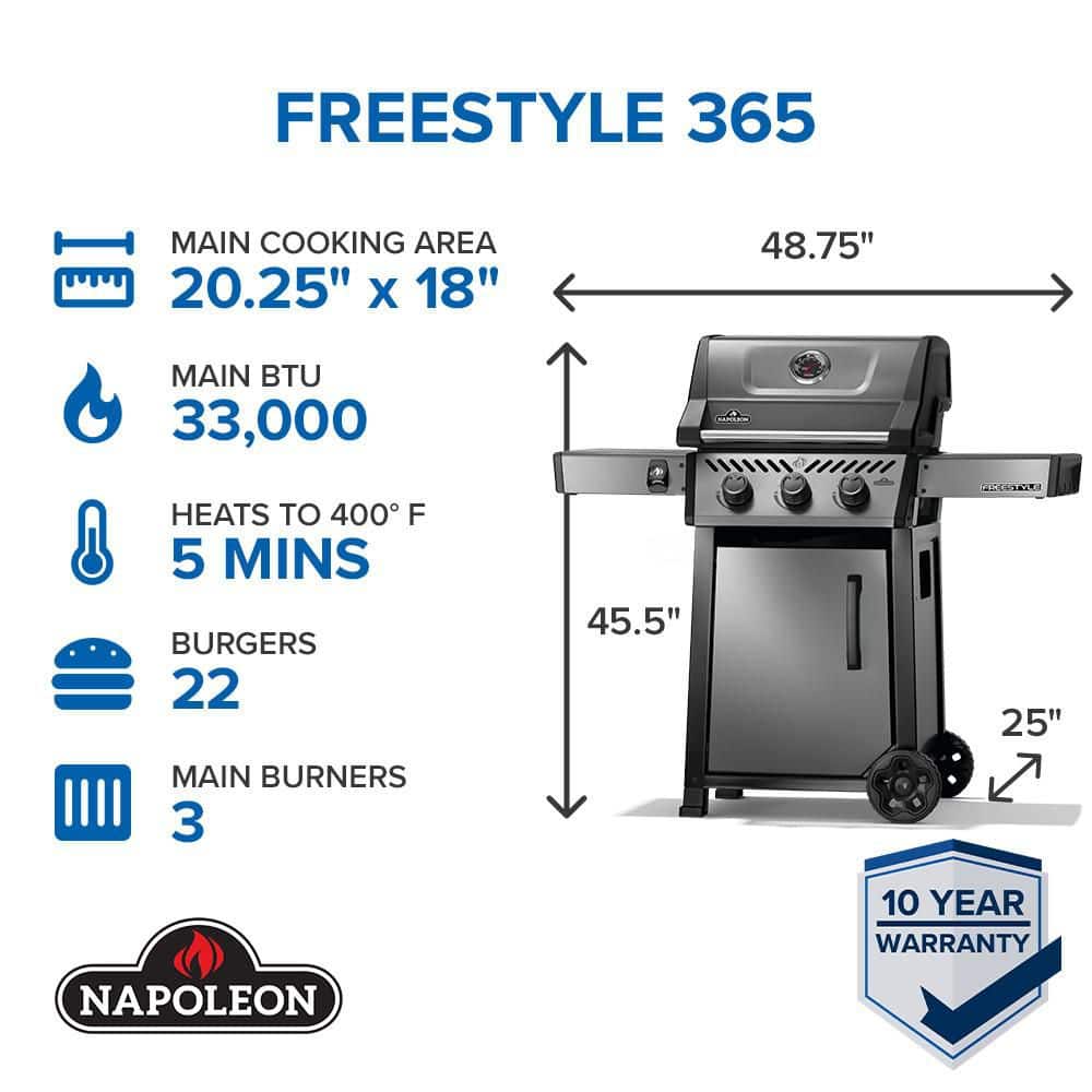 Napoleon Freestyle 365 Graphite Grey Propane Gas Grill with Stainless Steel Burners