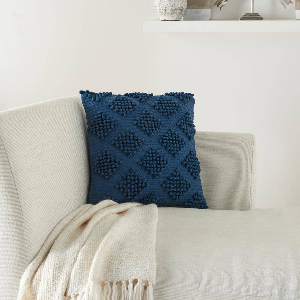 Navy Blue Woven Diamond 18" Square Cotton Throw Pillow