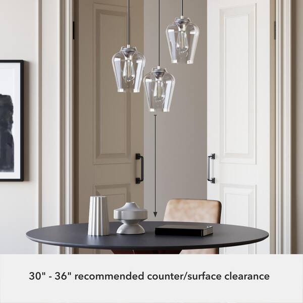 Hunter Vidria 3 Light Brushed Nickel Chandelier with Clear Glass Shades Kitchen Light