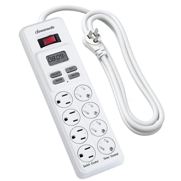 Mechanical Indoor Timer Power Strip with 8-Outlets, Countdown, Flat Plug, 6 ft. L Cord