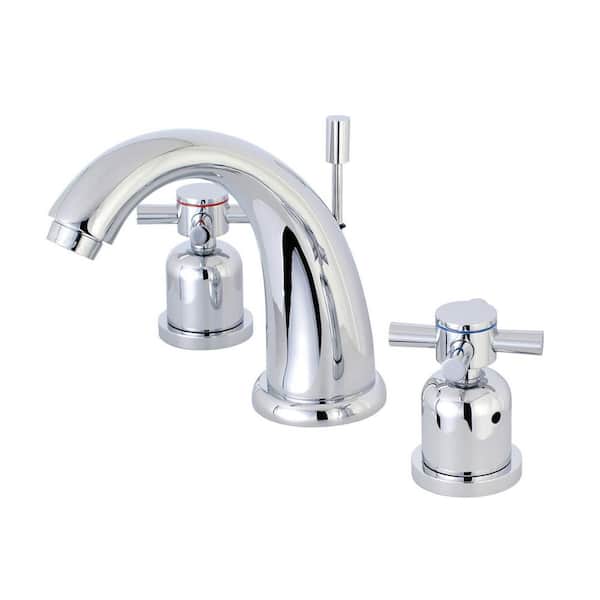 Kingston Brass Concord 8 in. Widespread 2-Handle Bathroom Faucets with Plastic Pop-Up in Polished Chrome