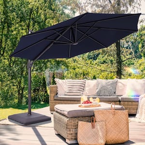 11 ft. Patio Cantilever Umbrella Outdoor Offset Hanging 360-DegreeRotation Aluminum in Navy Blue Umbrellas with a Base