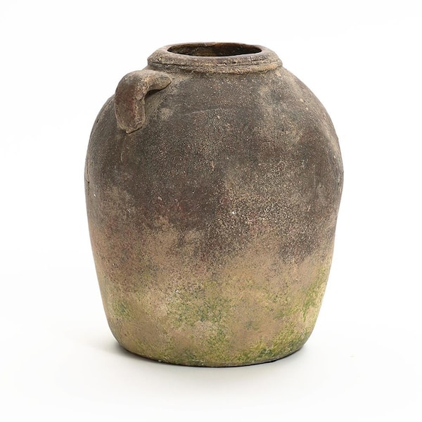 LuxenHome 11 in. Rustic Ginger Root Brown Terracotta Indoor and Outdoor Jug Vase