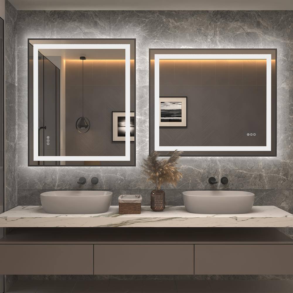 Matte Black LED Lighted Anti-Fog Tempered Glass Vanity Mirror 36" x 30"