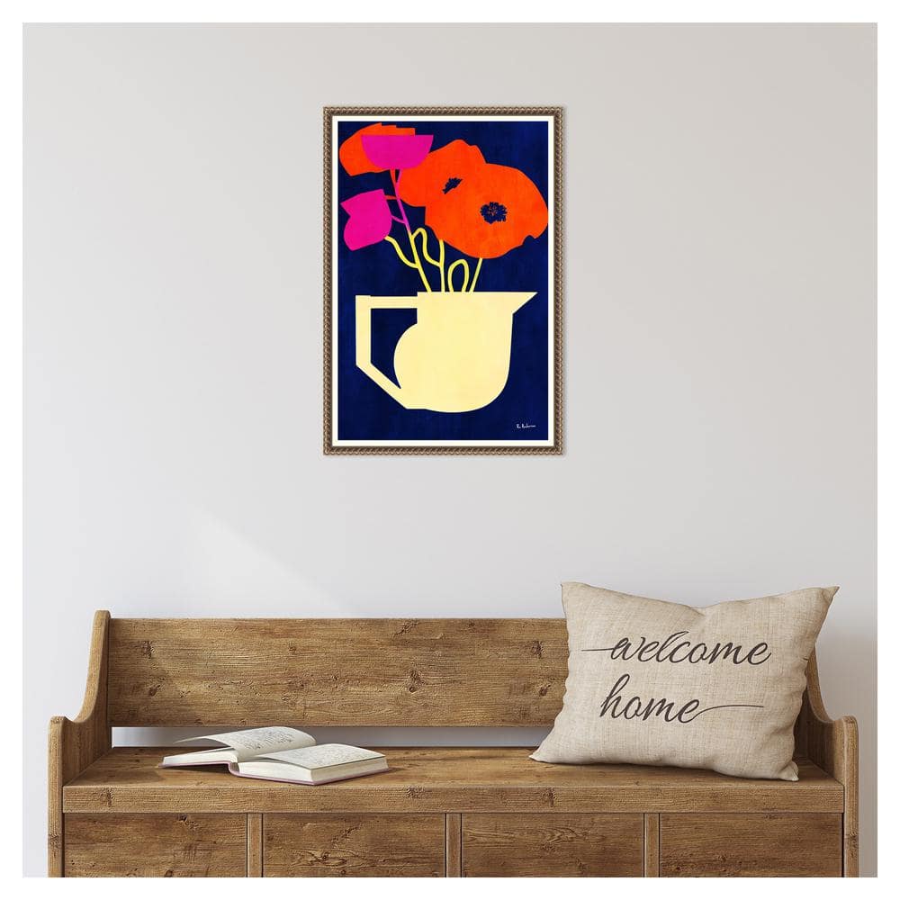 Bright and Sunny Poppies Abstract Canvas Print with Bronze Frame