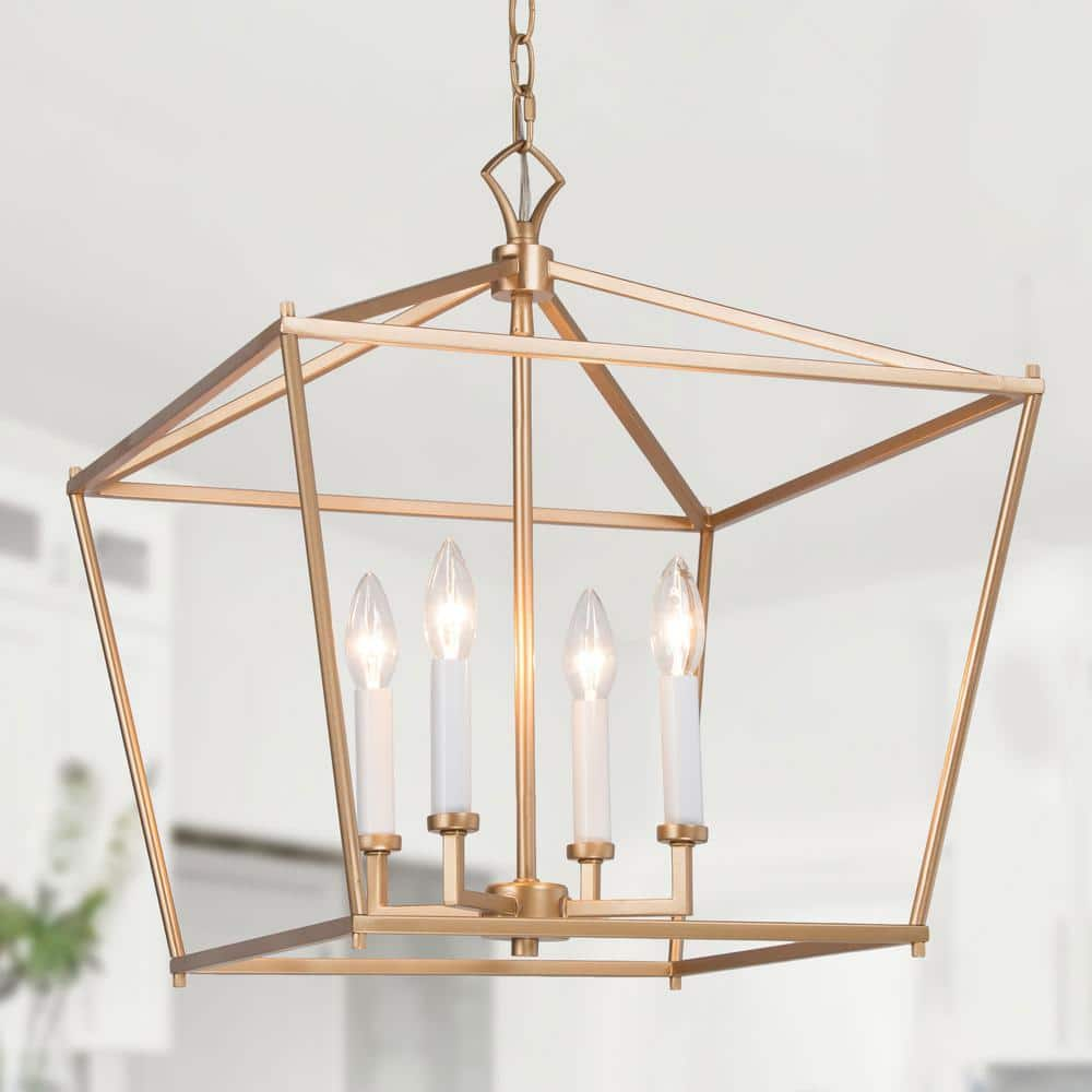 LNC 17.5 in. W Gold Chandelier Modern Candlestick Island 4-Light ...