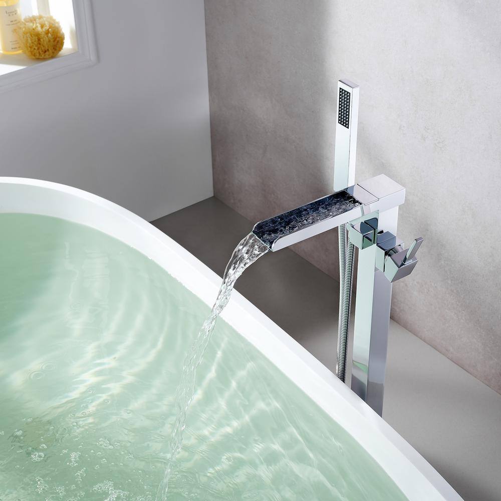 Polished Chrome Freestanding Tub Faucet with Hand Shower