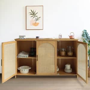 Yellow Bamboo 47.4 in. W Sideboard Buffet Accent Storage Cabinet with Rattan Doors