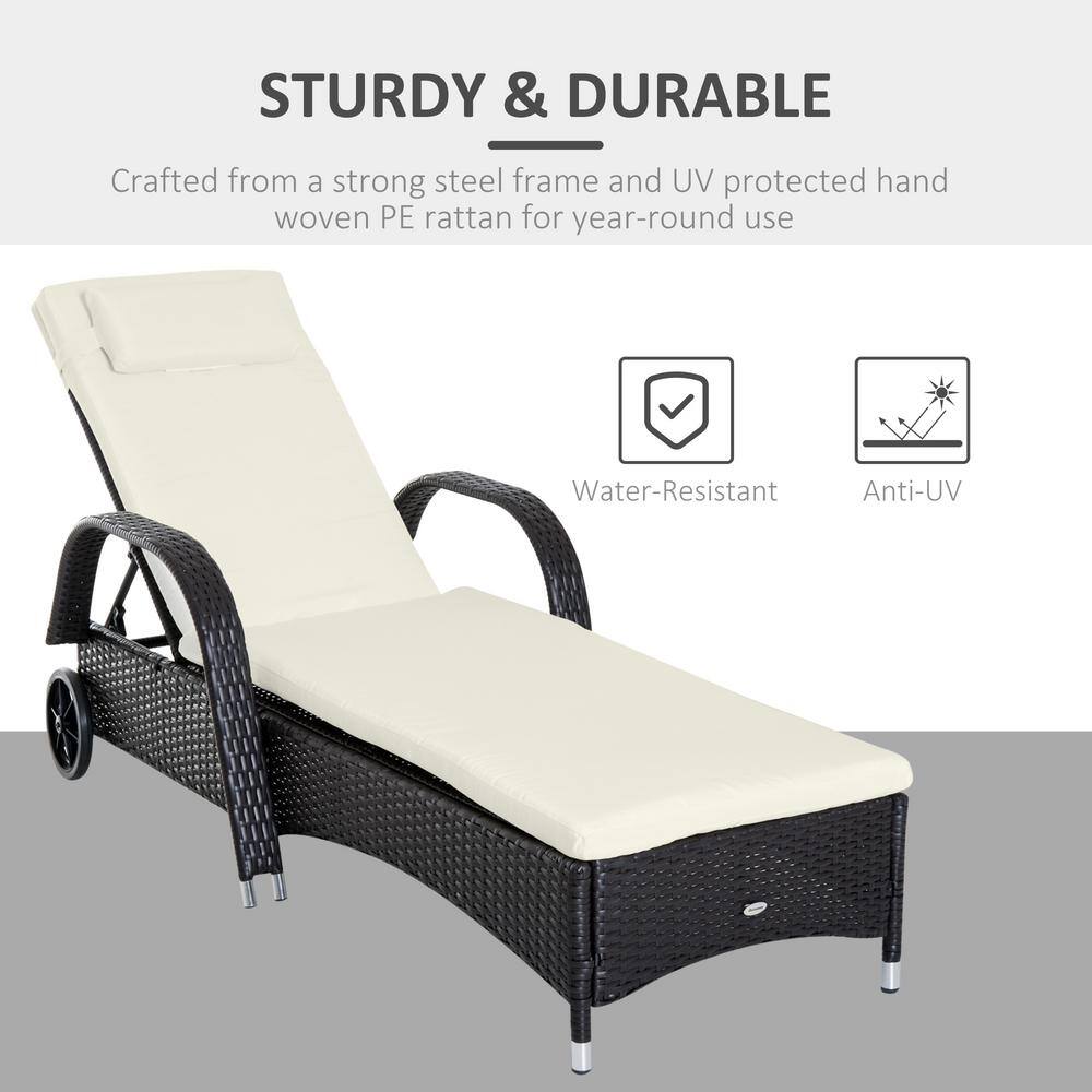 Cream White Cushioned Rattan Chaise Lounger Set with Adjustable Backrests