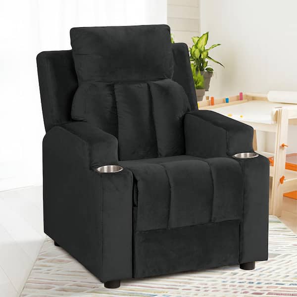 Magic Seats for Superheroes and Princesses, Deluxe Kids Recliner, 2-Cup Holders, Push Back Toddler Recliner in Black