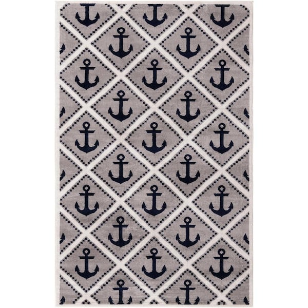 Unique Loom Metro Anchor Light Gray 5' 0 x 8' 0 Area Rug