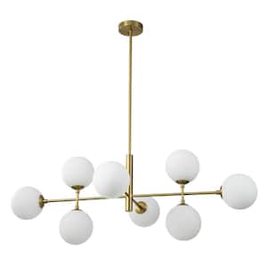 Dimma 8-Light Gold 43 in.W Large Linear Chandelier for Kitchen Island with Frosted Glass Shade (bulb not included)