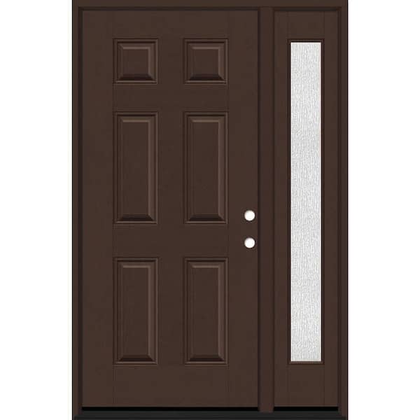 Steves & Sons Regency 53 in. x 80 in. 6 Panel LHIS Chestnut Stain Mahogany Fiberglass Prehung Front Door Rain 14 in. SL 6-9/16