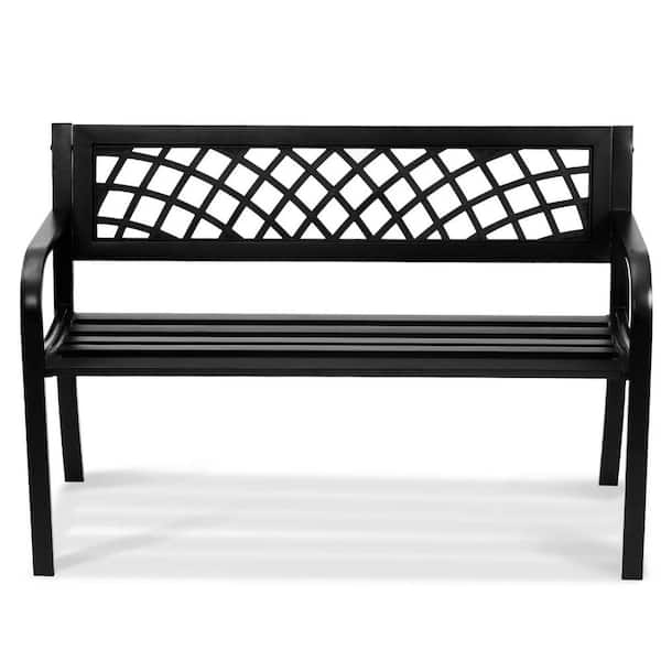Outdoor Garden Park Bench Steel with Backrest and Armrests, 46 in. Metal Garden Bench 480 lbs. Load Capacity Bench
