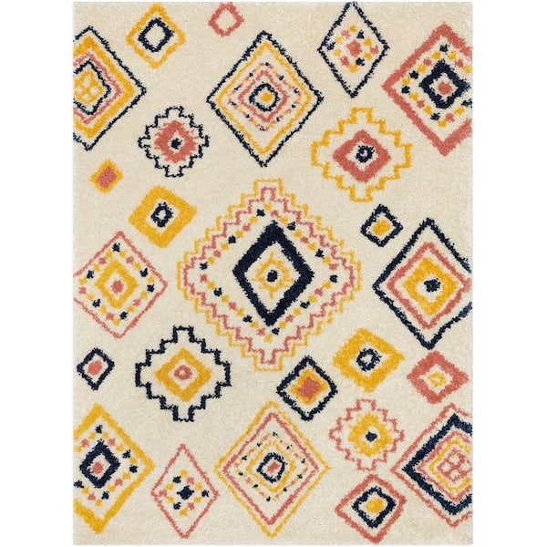 Well Woven Gigi Blaer Moroccan Tribal Ethnic Shag Ivory 3 ft. 11 in. x 5 ft. 3 in. Area Rug
