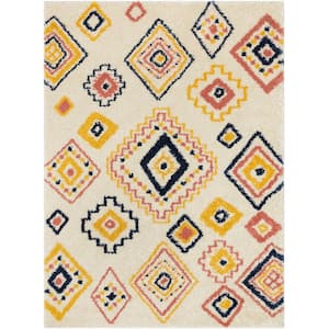 Gigi Blaer Moroccan Tribal Ethnic Shag Ivory 5 ft. 3 in. x 7 ft. 3 in. Area Rug