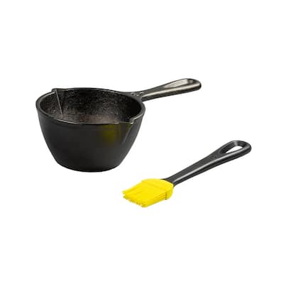 0.5 qt. Cast Iron Melting Pot in Black with Silicone Brush