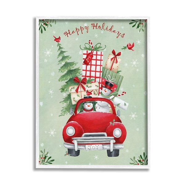 Stupell Industries Holiday Stacked Gift Car by Emma Leach 1-Piece Framed Graphic Print Travel Poster Art Print 20 in. x 16 in.