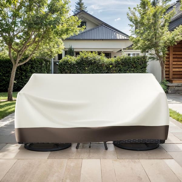 Opohoro Qovers 82.7 in. L x 34.3 in. W x 28 in. H (Back)/19.3 in. H (Front) Beige and Brown Outdoor Patio Sofa Cover