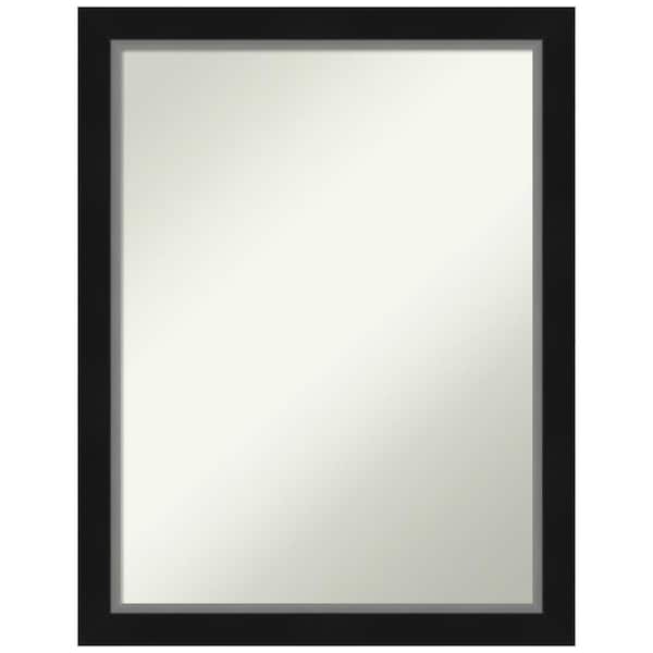 Amanti Art Eva Black Silver Narrow 21 in. H x 27 in. W Framed Non-Beveled Bathroom Vanity Mirror in Black, Silver