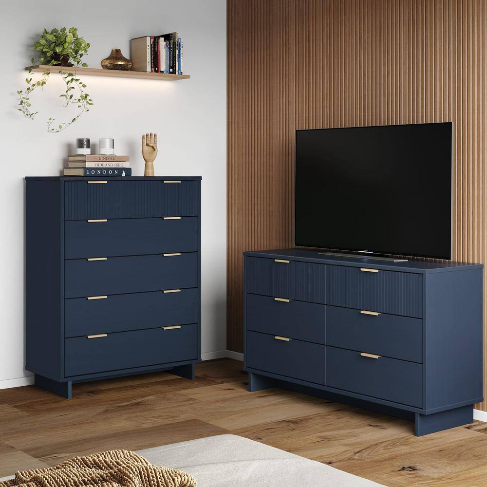 Manhattan Comfort Granville Midnight Blue 5-Drawer 37.8 in. W Tall Chest  and 6-Drawer 55.04 in. W Double Dresser (Set of 2) GRAN064 - The Home Depot