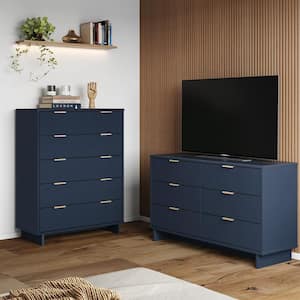Granville Midnight Blue 5-Drawer 37.8 in. W Tall Chest and 6-Drawer 55.04 in. W Double Dresser (Set of 2)
