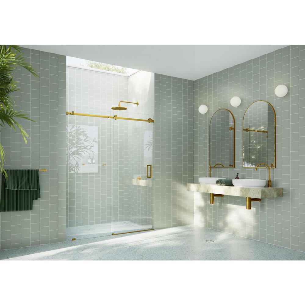 Astro 60'' Satin Brass Frameless Glass Sliding Shower Door