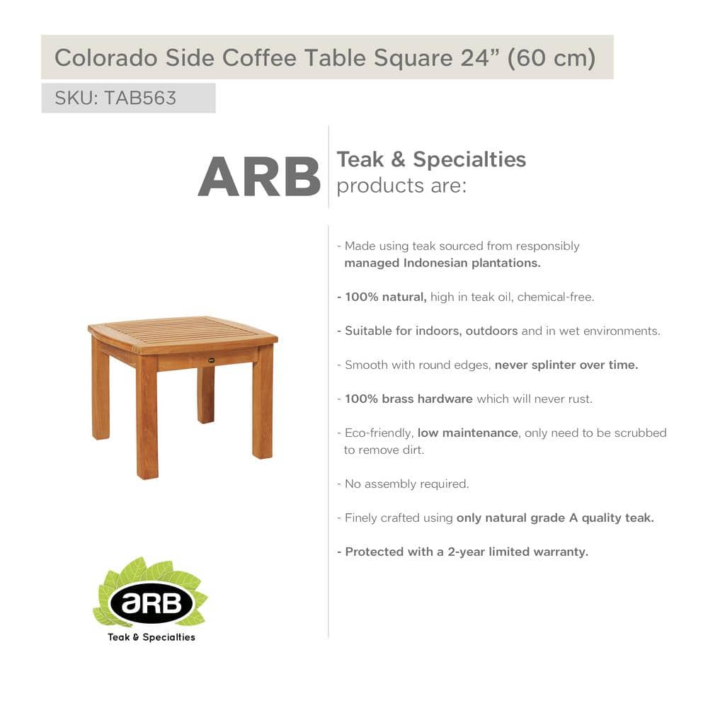 Colorado Square Teak Wood Coffee Table in Honey Brown