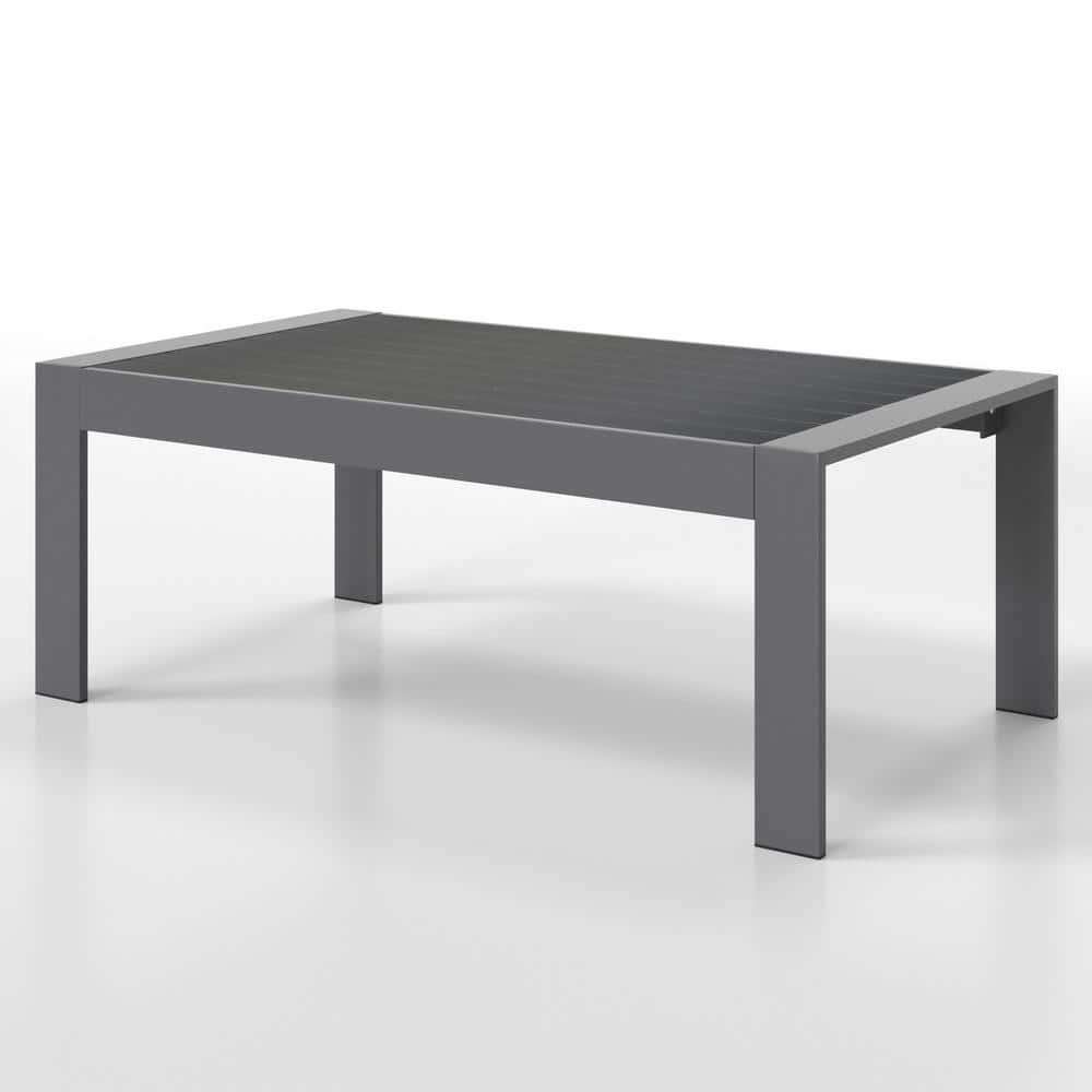 Gray 43 in. All-Weather Aluminum Outdoor Coffee Table, Modern Rectangle Cof