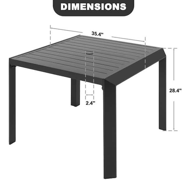 Black Square Aluminum 35 in. Outdoor Dining Table with 2.36'' Umbrella Hole