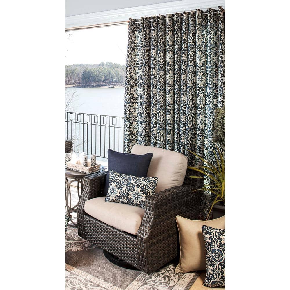 Blue Rectangular Floral Outdoor Throw Pillows - Set of 2