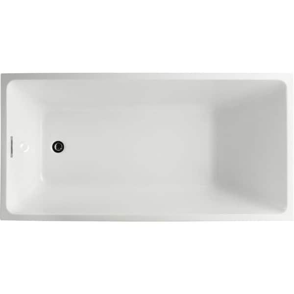 Bellaterra Home Catania 66.96 in. Acrylic Flatbottom Non-Whirlpool Freestanding Bathtub in Glossy White