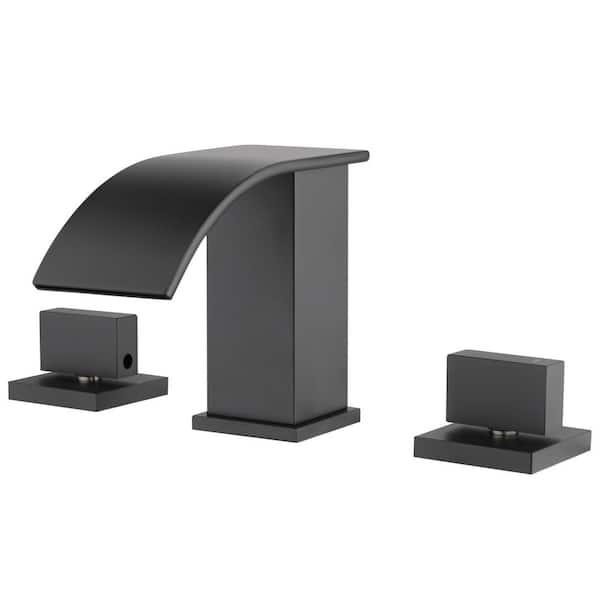 8 in. Widespread Double Handle Waterfall Bathroom Faucet 3 Holes Modern Brass Sink Basin Vanity Taps in Matte Black