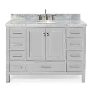 Cambridge 49 in. W x 22 in. D x 36 in. H Bath Vanity in Grey with Carrara White Marble Top