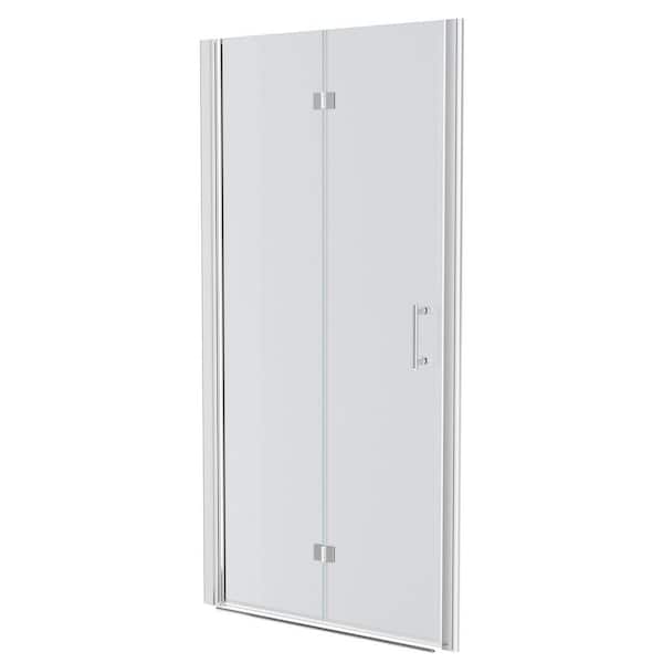 30 in. W x 72 in. H Bifold Semi-Frameless Shower Door in Chrome Finish with Clear Glass