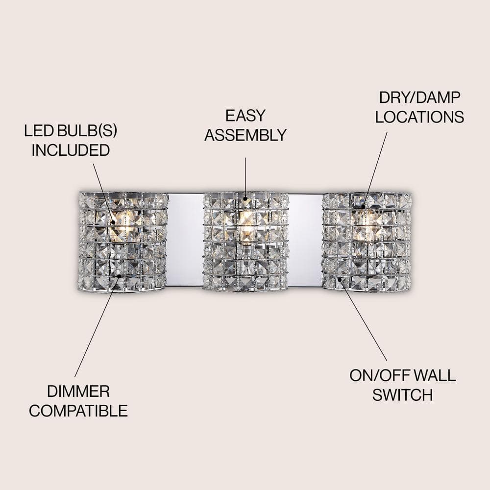 Clara Deco 24" Polished Chrome 3-Light Crystal Vanity Light