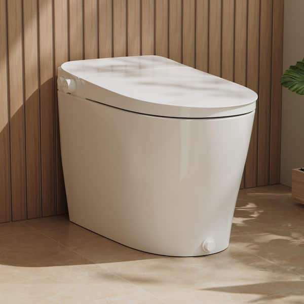 Non-Electric Elongated Bidet Toilet 1.28 GPF in White with ADA Chair Height, Foot Kick to Flush, Rear and Front Wash