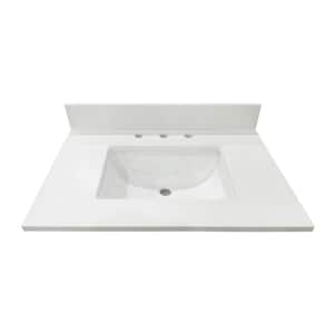 31 in. W x 22 in D Quartz White Rectangular Single Sink Vanity Top in Snow White
