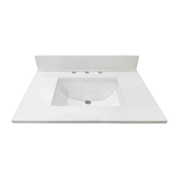 Home Decorators Collection 31 in. W x 22 in D Quartz White Rectangular Single Sink Vanity Top in Snow White