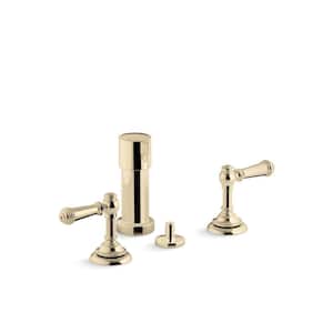 Artifacts Widespread Double Handle Bidet Faucet with Lever Handles in Vibrant French Gold
