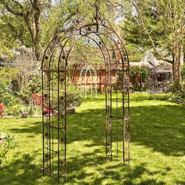 Zaer Ltd. 108.26 in. x 59.26 in. Tall Iron Garden Arbor Antique
